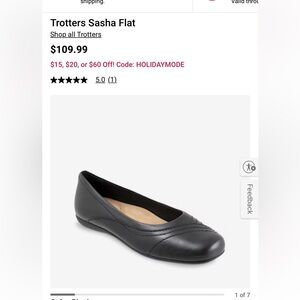 Trotters Sasha Black Slip On Flats Size 8m